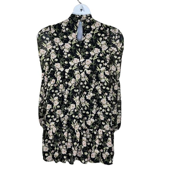 Nasty Gal Black Floral Boho Mini Dress Balloon Sleeve Size 6 - Picture 7 of 16